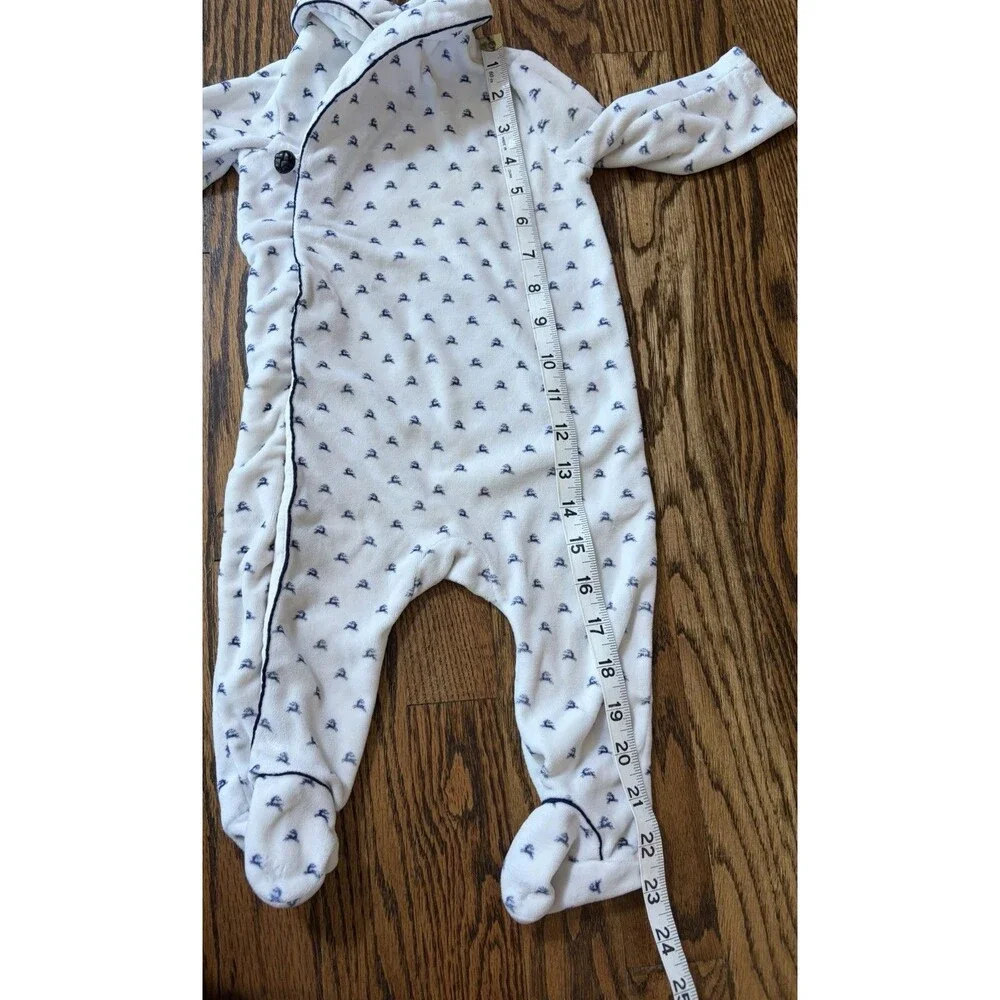 Ralph Lauren White Fleece Deer Print Footed One‎ Piece Bodysuit Baby 6 months